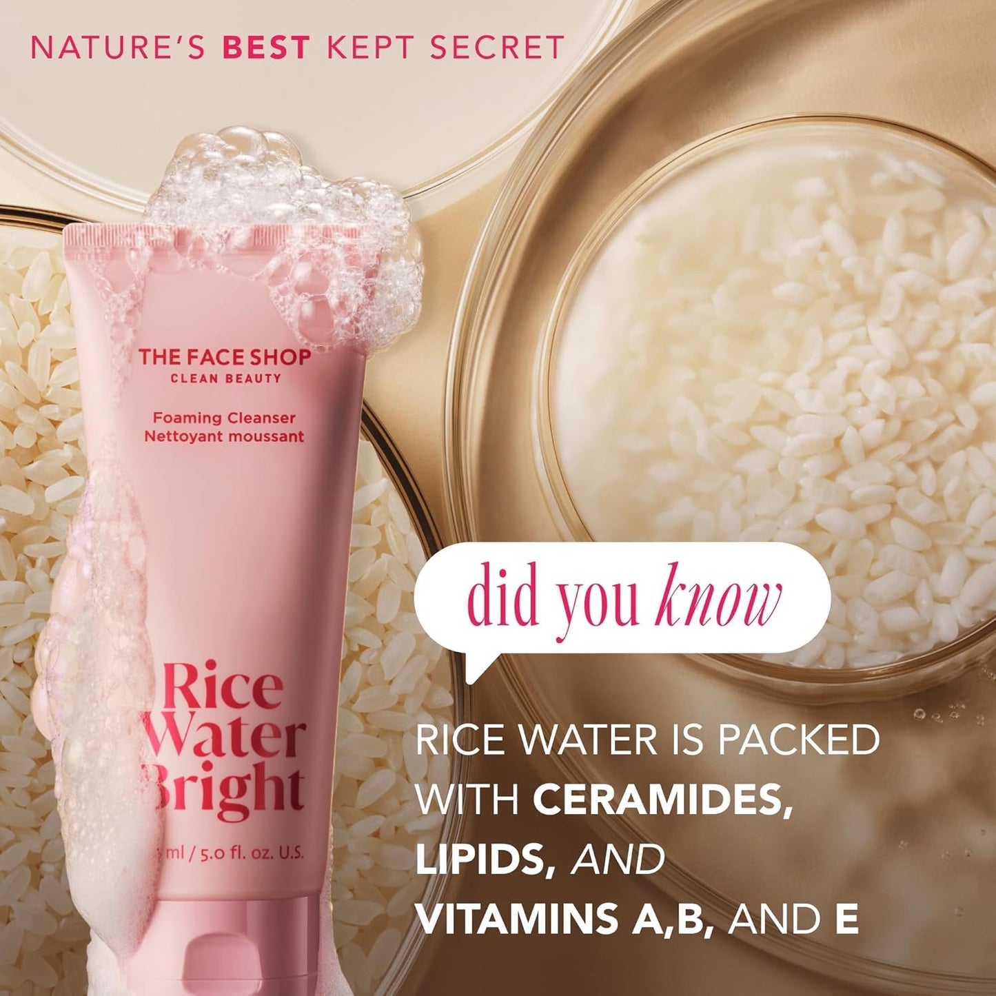 The Face Shop Rice Water Bright Foaming Facial Cleanser with Ceramide
